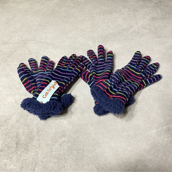 Cat & Jack Girls Winter Gloves Fleece Navy Striped Lot Of 2 Gloves Sz 4-7 8-16 - Picture 2 of 8